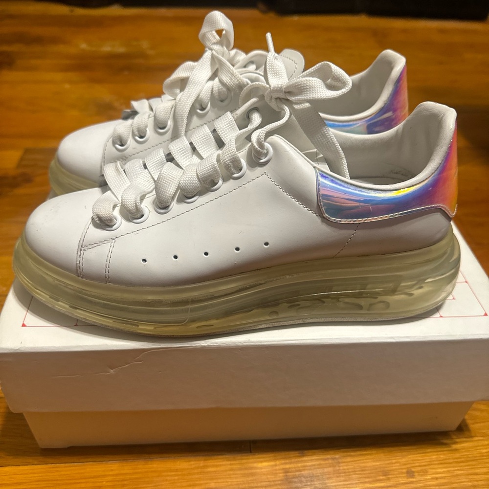White Sneakers with Iridescent Detail